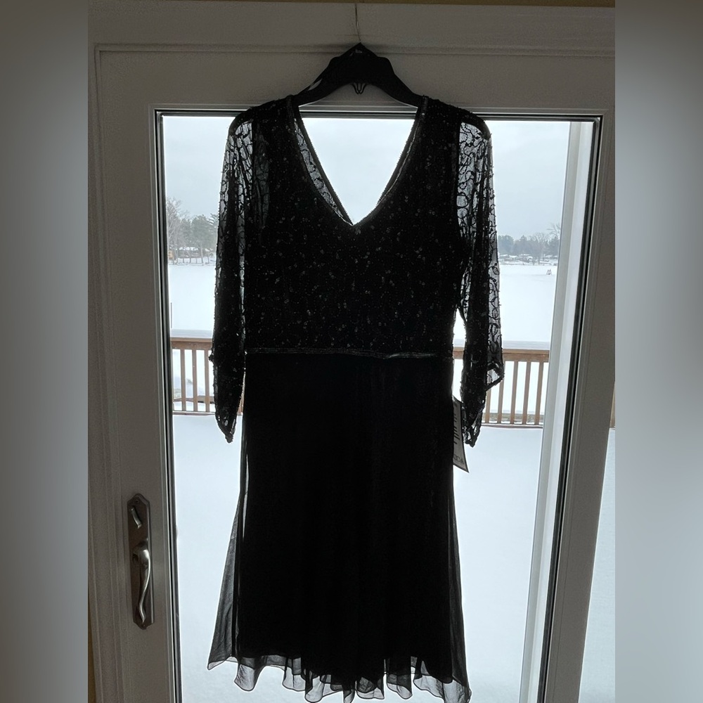 J Kara Black Beaded Long Sleeve Dress - Picture 2 of 2